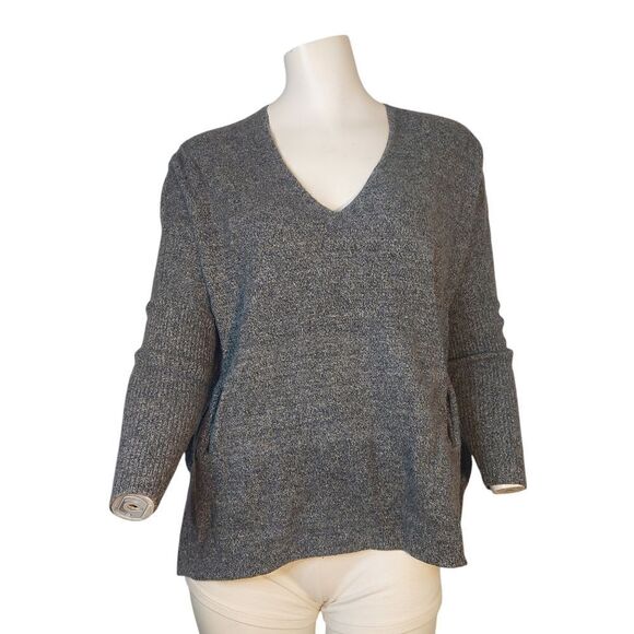 Babaton Aritzia Wool Linen Blend Black Gray V-Neck Pullover Top Women's Sz S/M - Picture 2 of 12